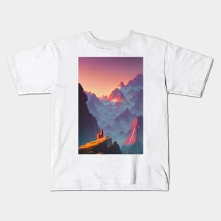 Anime Men - Mountain Range at Sunset Landscape Kids T-Shirt
